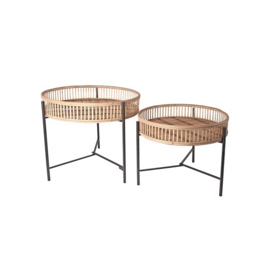 Set 2 Măsuțe Cafea STRIPE Natural - Negru