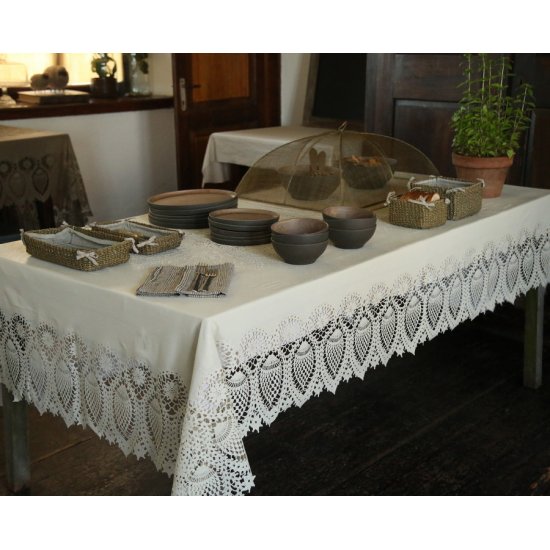 Față de Masă Vinil Impermeabil Dantelă Crem