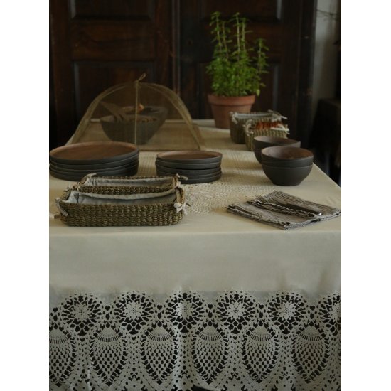 Față de Masă Vinil Impermeabil Dantelă Crem