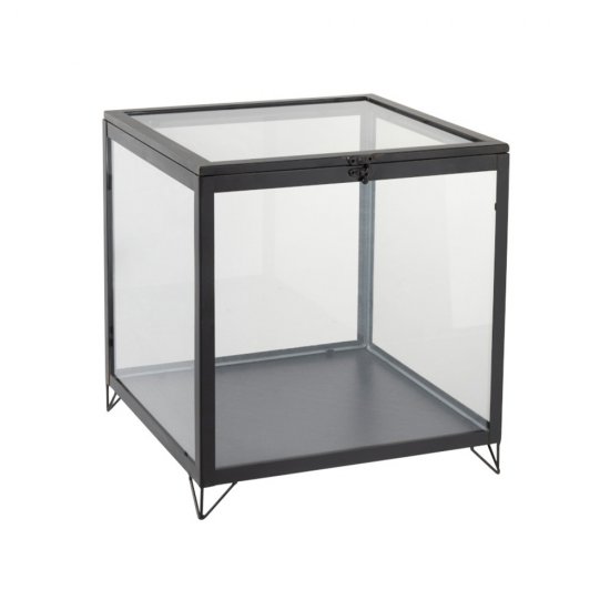 Cutie Pătrat Sticlă + Metal Negru - Transparent