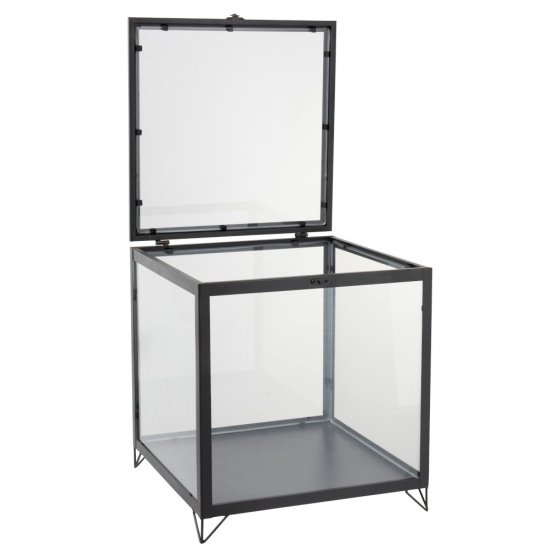 Cutie Pătrat Sticlă + Metal Negru - Transparent