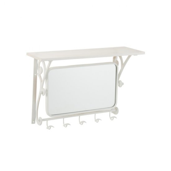 Cuier 5 Cârlige + Oglindă Metal Alb