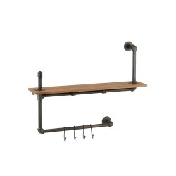 Cuier Perete Raft Suspendat Tub Lemn + Metal Natural - Gri