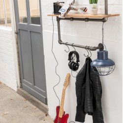 Cuier Perete Raft Suspendat Tub Lemn + Metal Natural - Gri