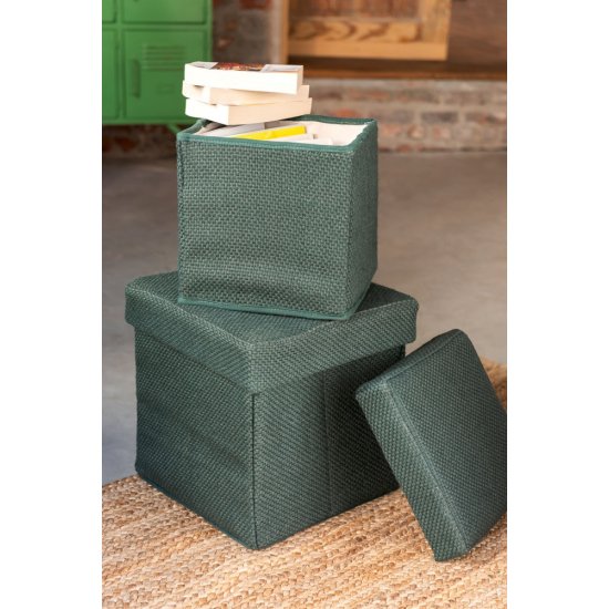 Set 2 Cutii Pătrate Textile Verde