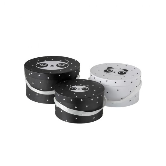 Set 3 Cutii Rotunde Panda Negru - Alb