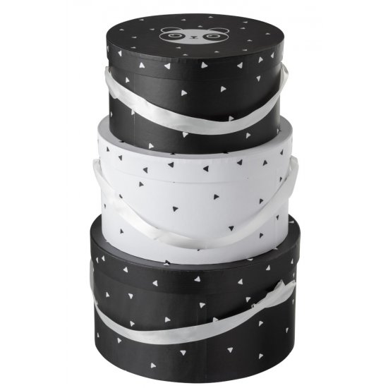 Set 3 Cutii Rotunde Panda Negru - Alb