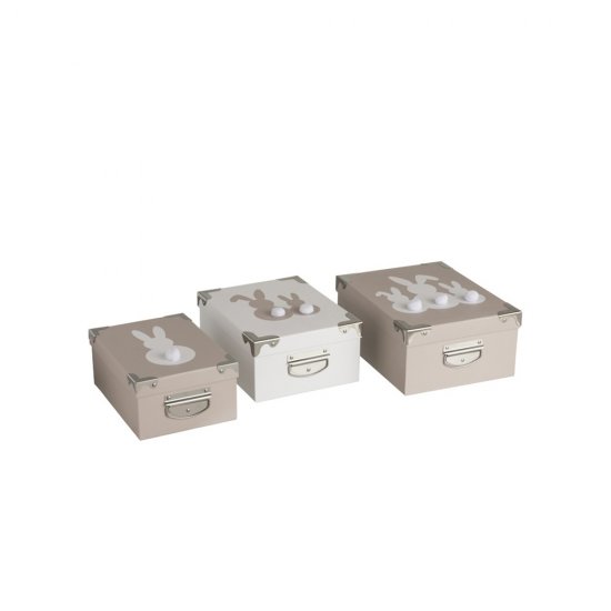 Set 3 Cutii Pătrate Iepurași Gri
