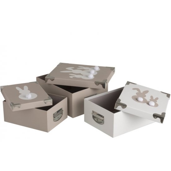 Set 3 Cutii Pătrate Iepurași Gri