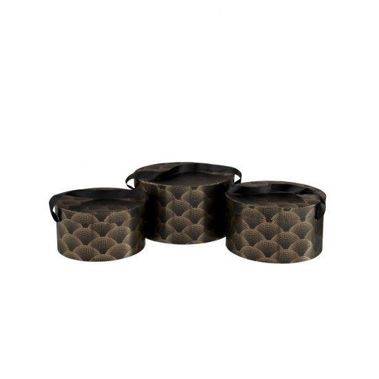 Set 3 Cutii Rotunde GATSBY Negru - Auriu