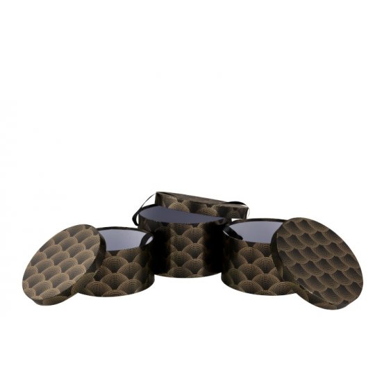 Set 3 Cutii Rotunde GATSBY Negru - Auriu