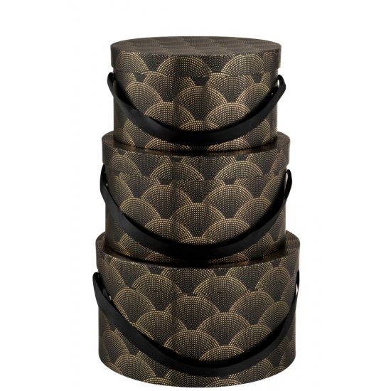 Set 3 Cutii Rotunde GATSBY Negru - Auriu