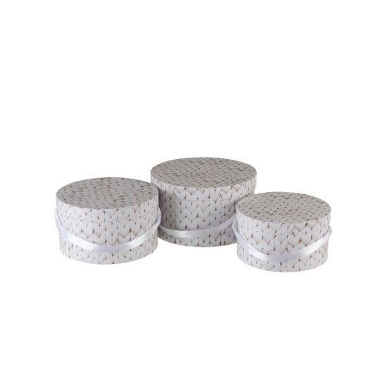 Set 3 Cutii Rotunde Tricotate Alb - Bej