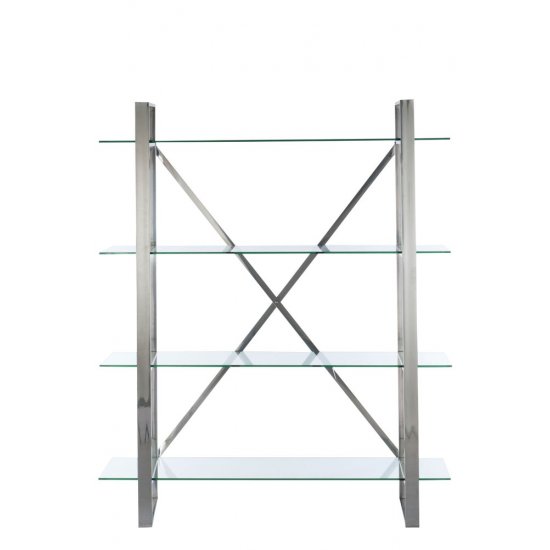Raft 4 Polițe Cruce Metal + Sticlă Argintiu - Transparent