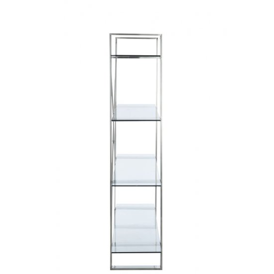 Raft 4 Polițe Cruce Metal + Sticlă Argintiu - Transparent