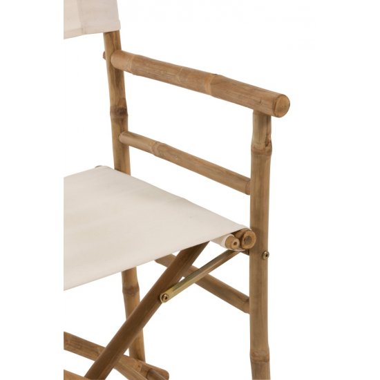 Scaun Director Pliabil Bambus + Textil Natural - Alb