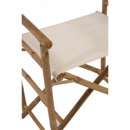 Scaun Director Pliabil Bambus + Textil Natural - Alb