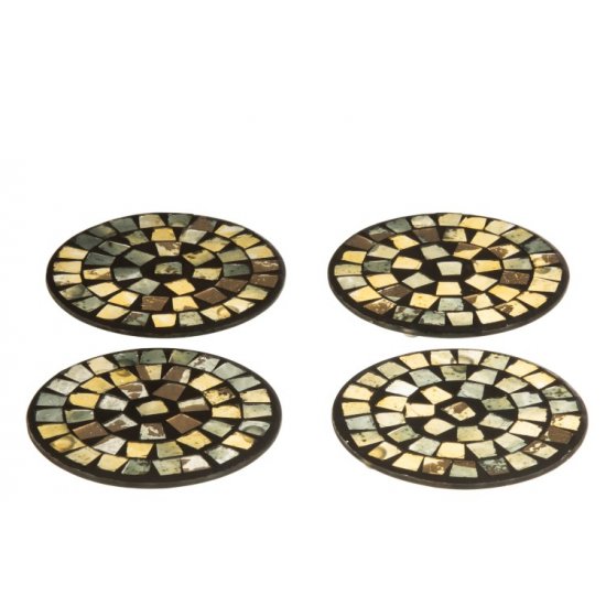 Set 4 suporturi pahare rotunde mozaic gri auriu
