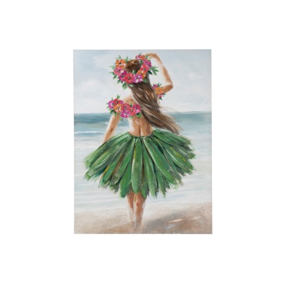 Tablou Femeie Hawaii Albastru - Verde - Multicolor