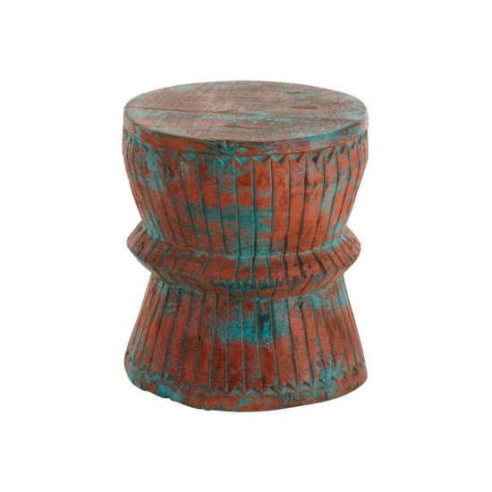 Taburet Oriental Lemn Mango Azur - Oranj