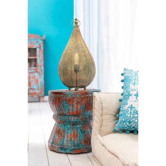 Taburet Oriental Lemn Mango Azur - Oranj