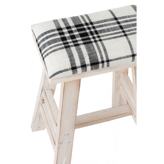 Taburet Dreptunghiular Lemn + Textil Alb - Negru