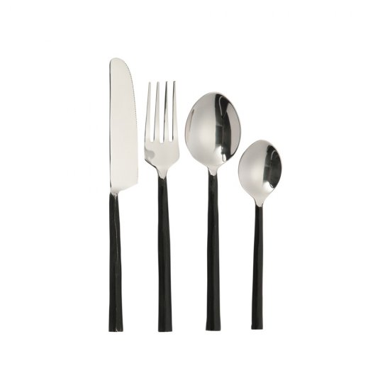 Tacâmuri 24 Piese Metal Brut Negru - Argintiu