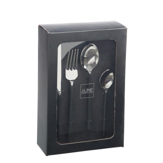 Tacâmuri 24 Piese Metal Brut Negru - Argintiu