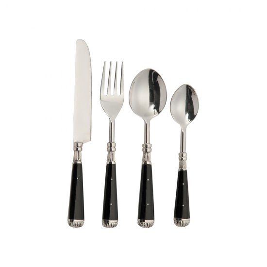 Tacâmuri 24 Piese Metal Clasic Negru - Argintiu