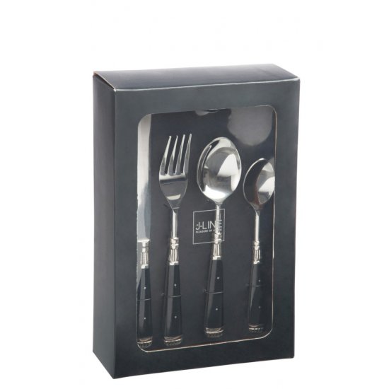 Tacâmuri 24 Piese Metal Clasic Negru - Argintiu