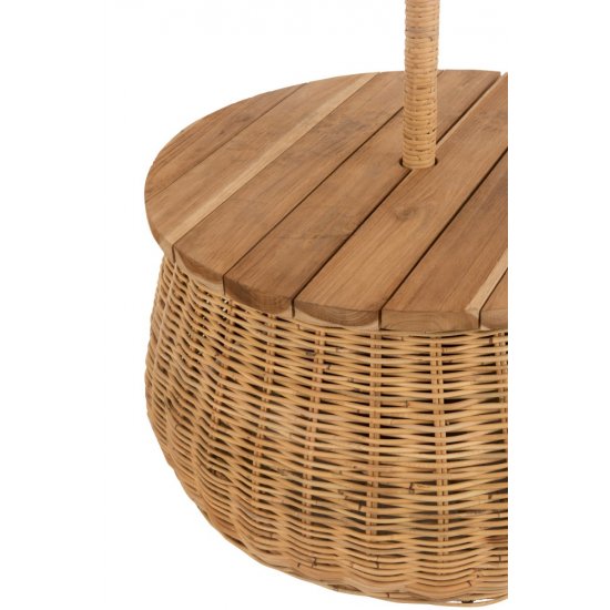 Umbrelă + Masă + Coș Depozitare Ratan + Lemn Tec Natural