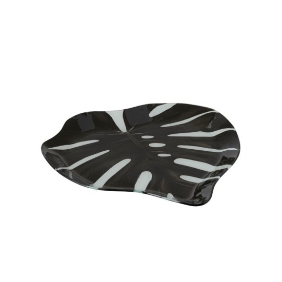 Farfurie LEAF Sticlă Negru - Alb