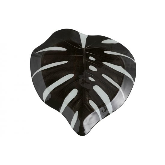 Farfurie LEAF Sticlă Negru - Alb