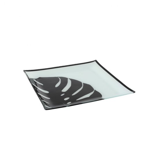 Farfurie LEAF Patrată Sticlă Negru - Alb