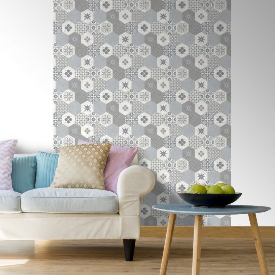 Tapet Ceramică Hexagonală Gri
