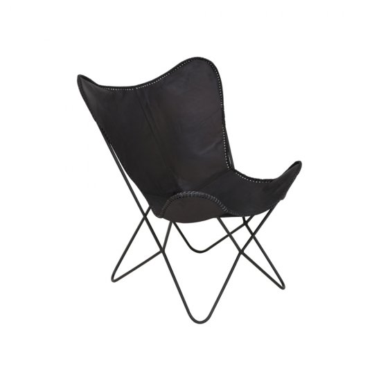 Fotoliu BUTTERFLY Piele Maro Închis - Negru