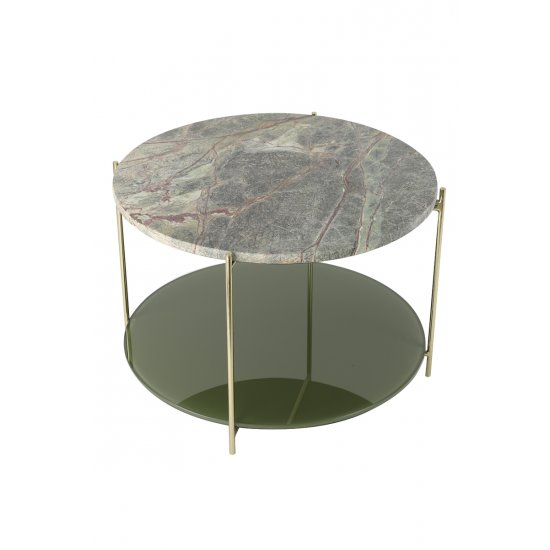 Măsuță Cafea BESUT Marmură + Sticlă Verde - Auriu
