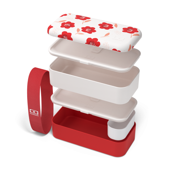 Caserolă Mâncare BENTO MB ORIGINAL Flori Mac Alb - Roșu