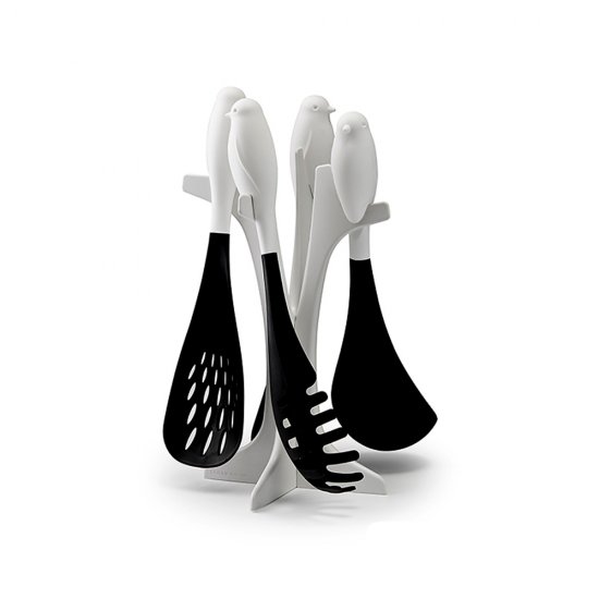 Set Ustensile Servire + Stand SPARROW Alb - Negru