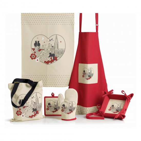 Set Mănușă Bucătărie + Suport vas fierbinte CHATS COEUR Bej