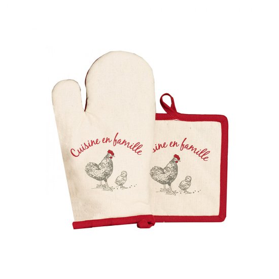 Set Mănușă Bucătărie + Suport Vas Fierbinte EN FAMILLE Crem